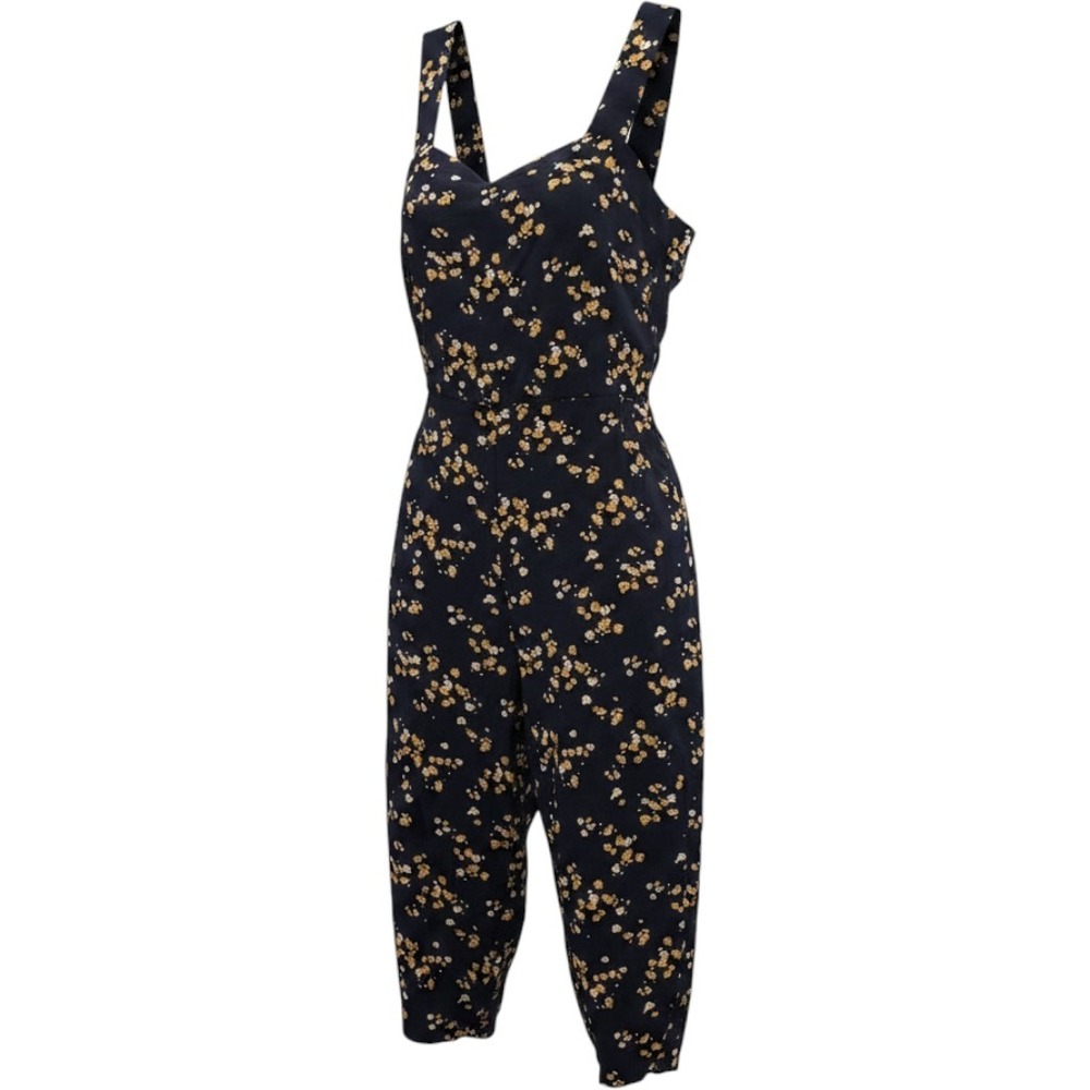 PopSugar Womens XXL Floral Navy Blue Sleeveless Wide Leg Jumpsuit NWT